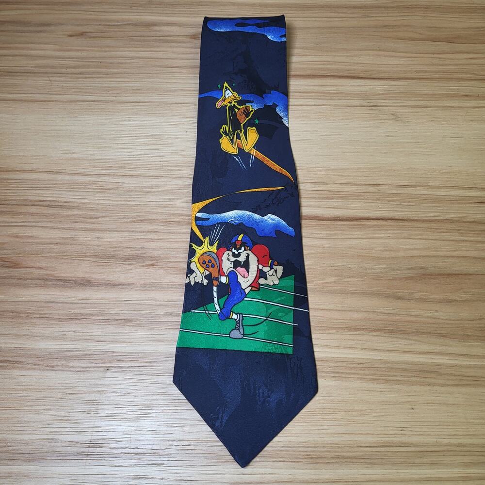 Vintage Looney Tunes Mania Taz & Daffy Duck Football Novelty Tie 90s 1994 Sporty
